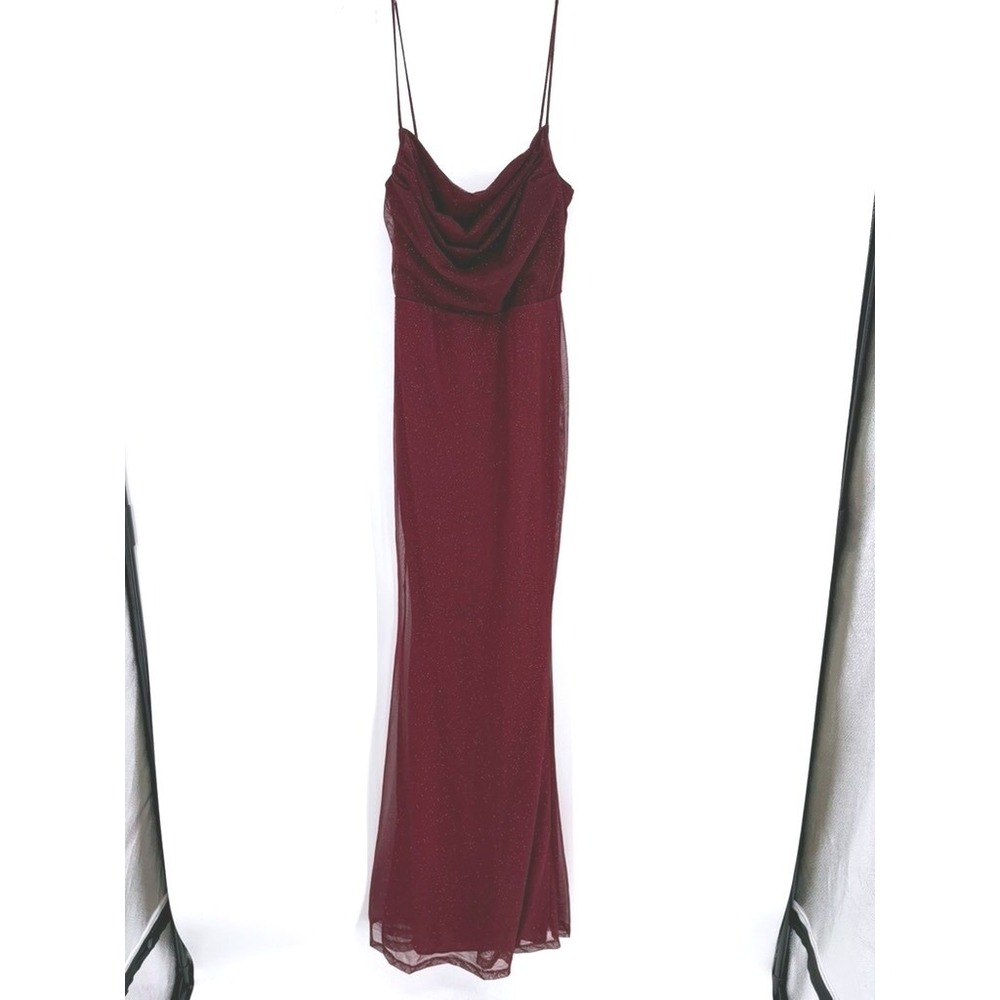 Windsor Maxi‎ Dress Women S Burgundy Cowl Neck Glitter Mesh Formal Evening Gown